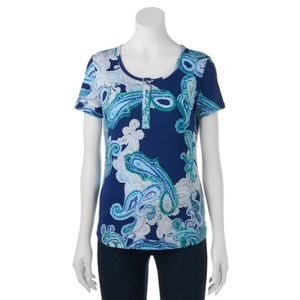 XL Blue Paisley Croft & Barrow Henley Tee